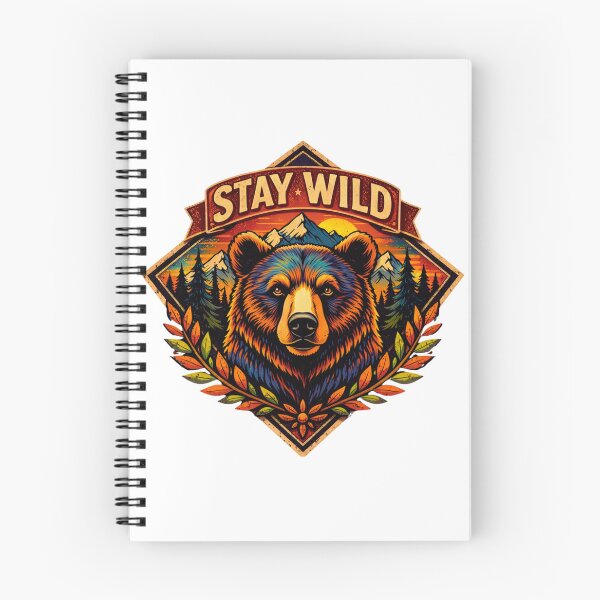 Item preview, Vibrant Retro "Stay Wild" Grizzly Bear Mountain Badge Illustration designed and sold by GabeMountainArt.