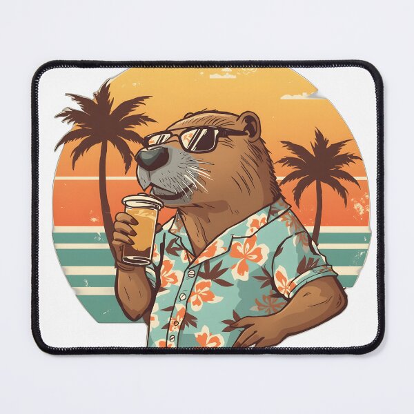 Item preview, Cool Capybara Summer Vacation Shirt | Tropical Hawaiian Capybara Drinking Iced Coffee | Retro Sunset Animal Design designed and sold by ColorClouds.