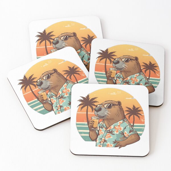 Item preview, Cool Capybara Summer Vacation Shirt | Tropical Hawaiian Capybara Drinking Iced Coffee | Retro Sunset Animal Design designed and sold by ColorClouds.