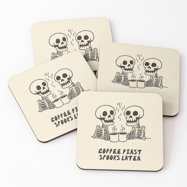 Item preview, Coffee First Spooks Later: Cute Funny Skeleton Halloween Art designed and sold by oneofthesedayys.