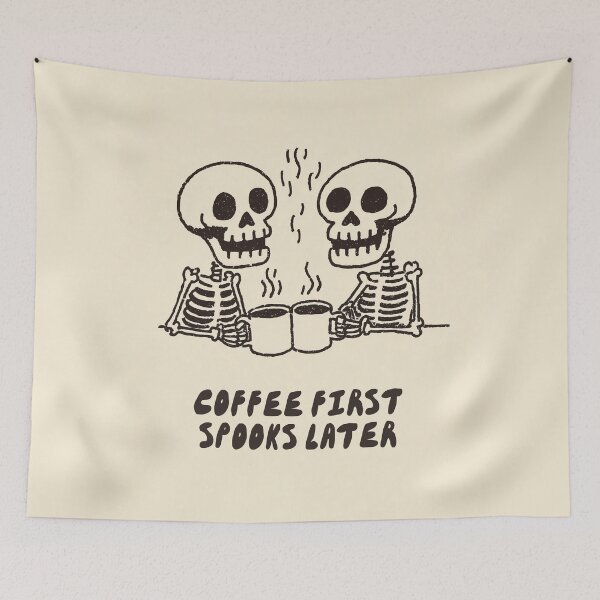 Item preview, Coffee First Spooks Later: Cute Funny Skeleton Halloween Art designed and sold by oneofthesedayys.