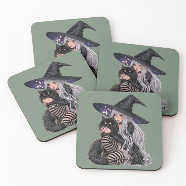 Item preview, Halloween Witch with Black Cat Celestial Moon Magic Gothic Fantasy PNG designed and sold by MythicMood.