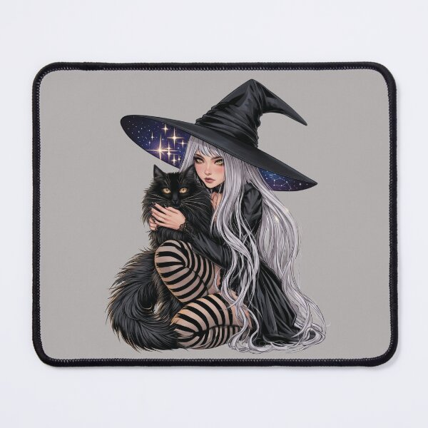 Item preview, Halloween Witch with Black Cat Celestial Moon Magic Gothic Fantasy PNG designed and sold by MythicMood.