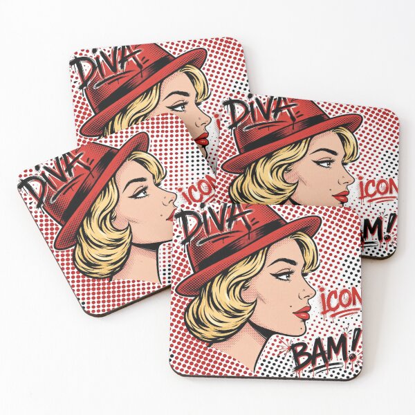 Item preview, DIVA ICON Pop Art Girl - Blonde Red Hat Comic 1950s designed and sold by MAISON SYLVIE.