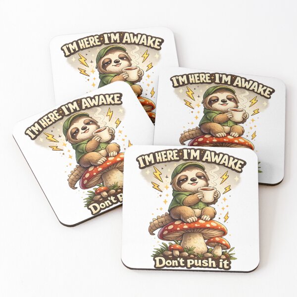 Item preview, I'm Here, I'm Awake… Don't Push It – Funny Sloth Coffee Cartoon Design designed and sold by HoMya.