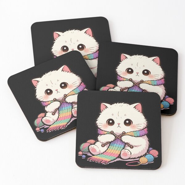Item preview, Cute Fluffy Kitten Knitting a Rainbow Scarf | Kawaii Cat Lover T-Shirt designed and sold by Nuttajak.