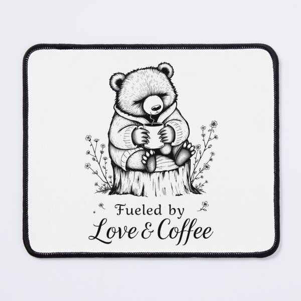 Item preview, Fueled by Love & Coffee Funny Bear T-Shirt | Cute Chubby Bear Drinking Coffee on Tree Stump | Cozy Cottagecore Animal Gift designed and sold by Softbear Atelier.