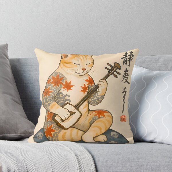Item preview, Japanese Tattoo Cat Playing Shamisen designed and sold by Shintiadevi.