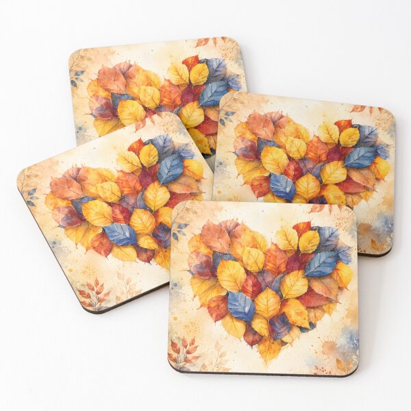 Item preview, Hearts 47 - Colorful Autumn Leaf Heart Watercolor designed and sold by NikaNavi.