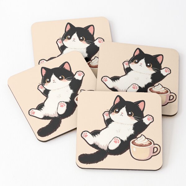 Item preview, Cute Tuxedo Cat Relaxing with Coffee | Kawaii Cozy Cat Lover T-Shirt designed and sold by Nuttajak.