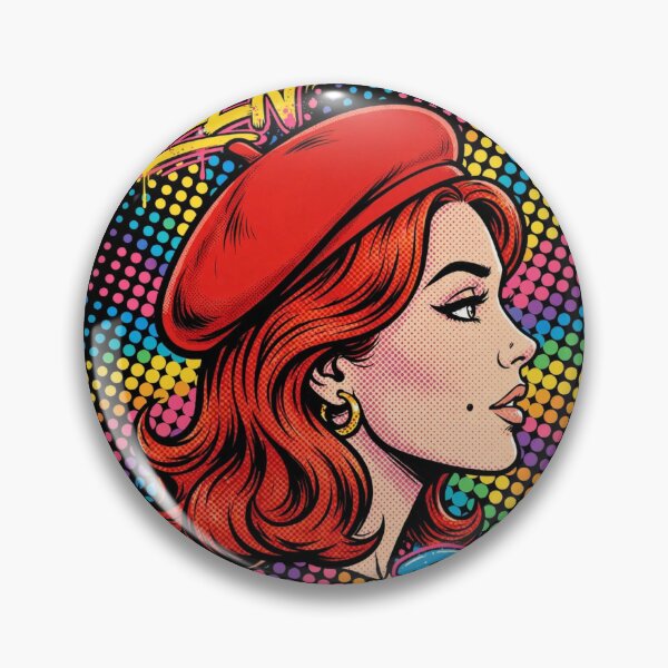 Item preview, QUEEN BOSS Pop Art Girl - Rainbow Halftone Red Beret 1950s designed and sold by MAISON SYLVIE.