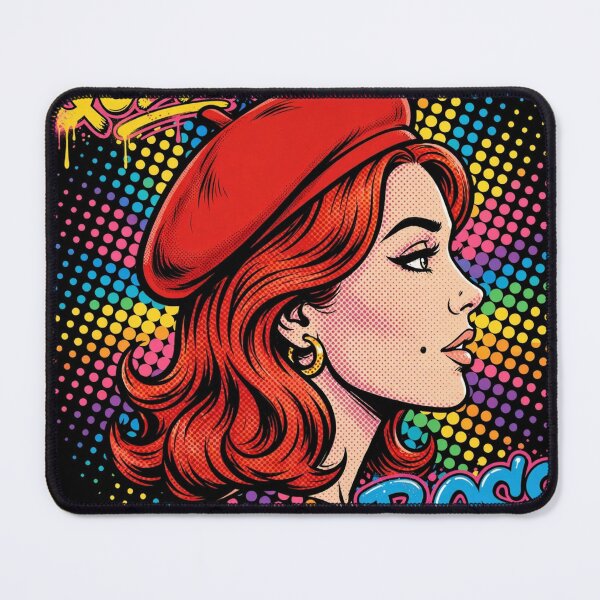 Item preview, QUEEN BOSS Pop Art Girl - Rainbow Halftone Red Beret 1950s designed and sold by MAISON SYLVIE.
