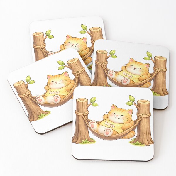 Item preview, Kawaii Orange Cat Relaxing in a Hammock Cute Animal Design designed and sold by Wawa5656.