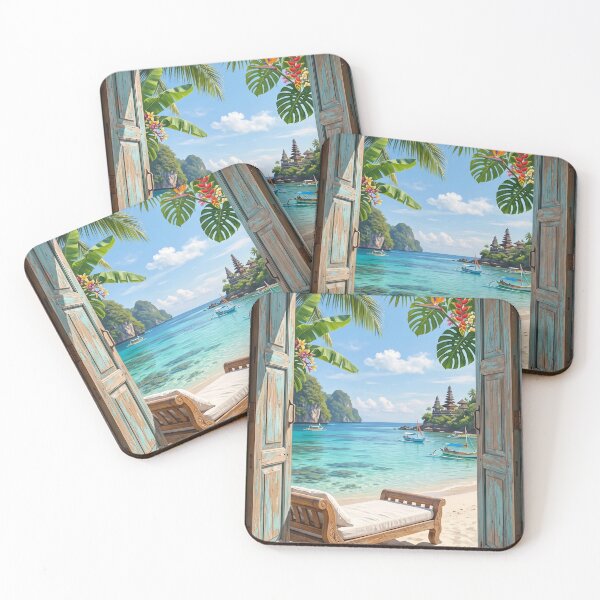 Item preview, Tropical Beach Window View Fine Art Print designed and sold by Ada’s Mystic Atelier .