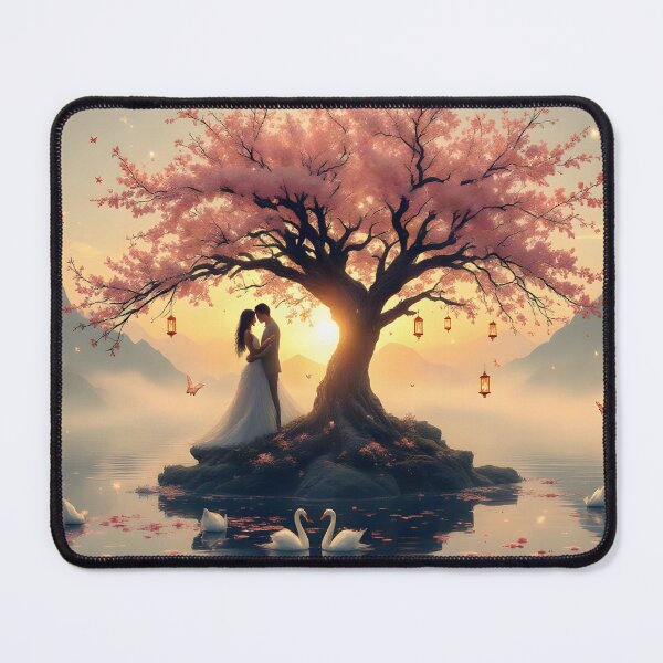 Item preview, Eternal Sakura Love Tree at Sunset | Romantic Fantasy Landscape | Cherry Blossom Wall Art designed and sold by DreamyWallVibes.