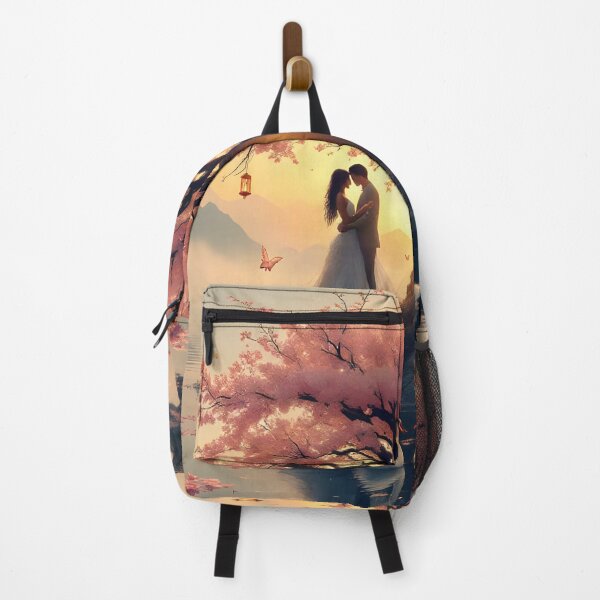 Item preview, Eternal Sakura Love Tree at Sunset | Romantic Fantasy Landscape | Cherry Blossom Wall Art designed and sold by DreamyWallVibes.