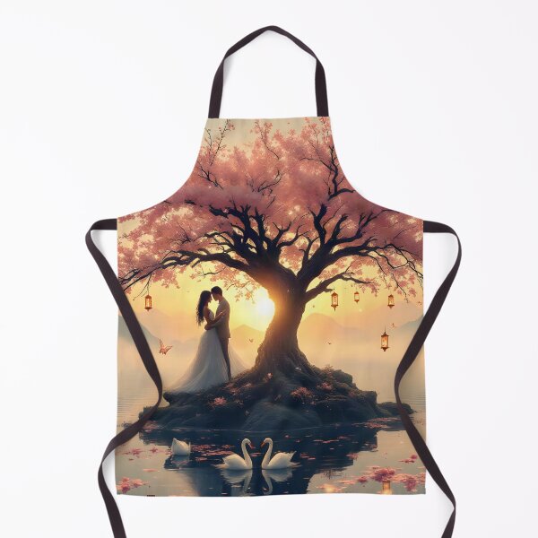 Item preview, Eternal Sakura Love Tree at Sunset | Romantic Fantasy Landscape | Cherry Blossom Wall Art designed and sold by DreamyWallVibes.