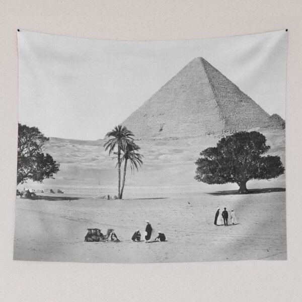 Item preview, 1868 Giza, Pyramids vintage black and white Egyptian landscape fine art black and white photograph by Félix Bonfils designed and sold by Astrid Arkhangelsky.