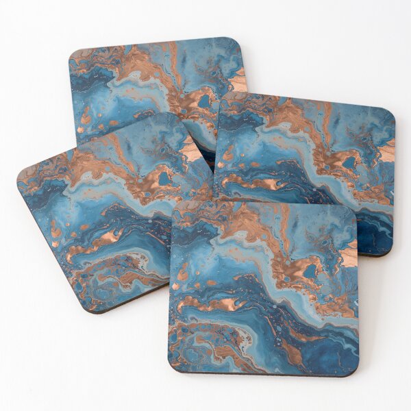 Item preview, Liquid Waves – Abstract Blue and Copper Art Print designed and sold by Rewolucja.