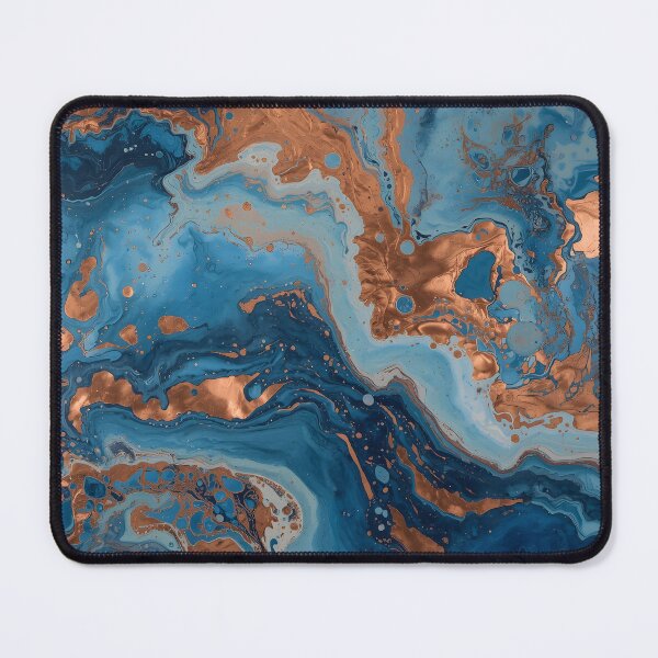 Item preview, Liquid Waves – Abstract Blue and Copper Art Print designed and sold by Rewolucja.