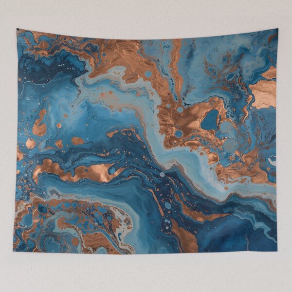 Item preview, Liquid Waves – Abstract Blue and Copper Art Print designed and sold by Rewolucja.