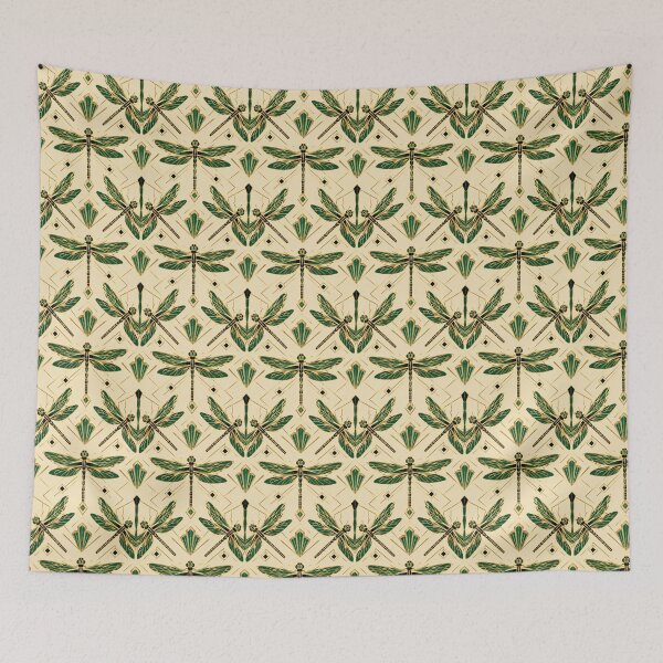 Item preview, Dragonfly Art Deco Emerald Gold Seamless Pattern designed and sold by Inkworksbyshery.