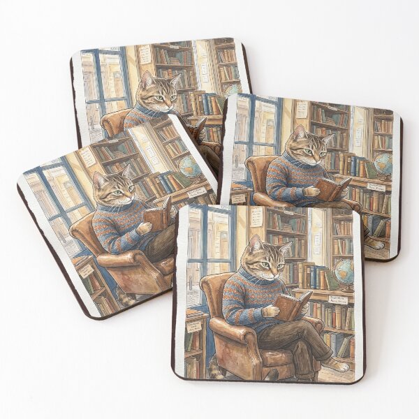Item preview, Cat reading a book in a cozy Paris bookstore, watercolor designed and sold by TheCoolCatsMx.