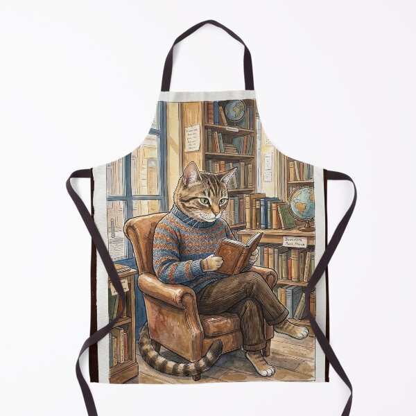 Item preview, Cat reading a book in a cozy Paris bookstore, watercolor designed and sold by TheCoolCatsMx.