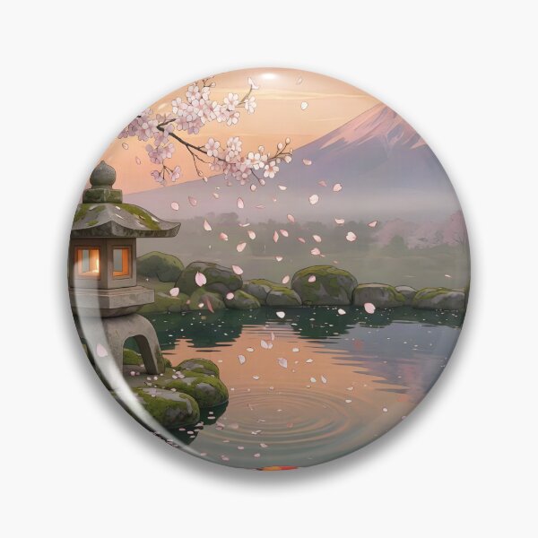 Item preview, Koi Pond and Mount Fuji | Japanese Garden Sakura | Peaceful Zen Landscape Art designed and sold by DreamyWallVibes.