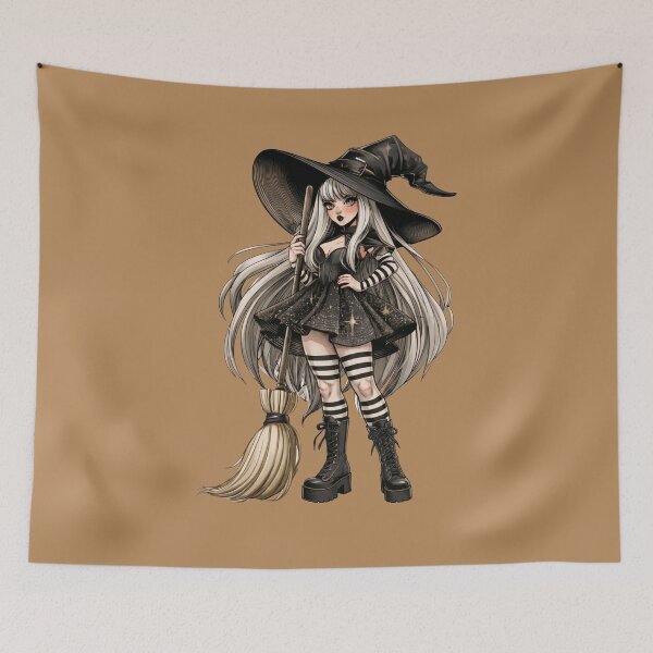 Item preview, Halloween Witch with Broom Cute Gothic Witch Girl Spooky Season Dark Fantasy PNG designed and sold by MythicMood.