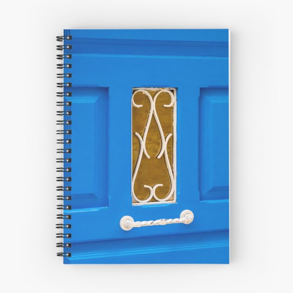 Item preview, Bright Blue Painted Door With White Ornamental Grille And Twisted Handle Close-Up designed and sold by Nmallia.