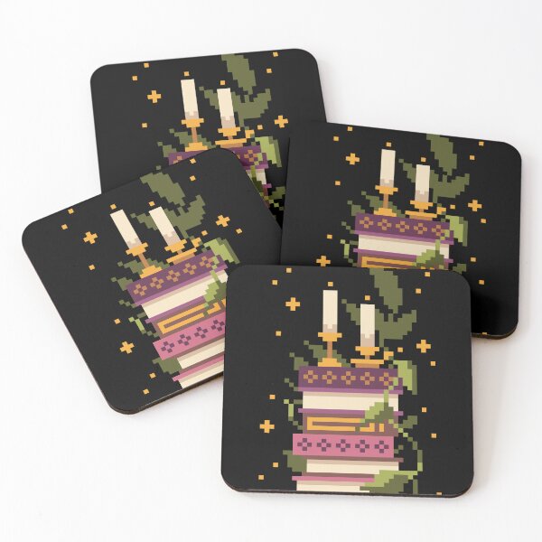 Item preview, Pixel Art - Stack of books with candles and leaves designed and sold by Ellen Wilberg.