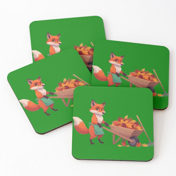 Item preview, Cute Fox Raking Leaves Fall Gardening Autumn Wheelbarrow Art designed and sold by Evelashop.