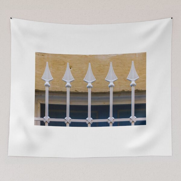 Item preview, White Metal Fence With Spear-Topped Bars in Front of Window for Security and Decoration designed and sold by Nmallia.