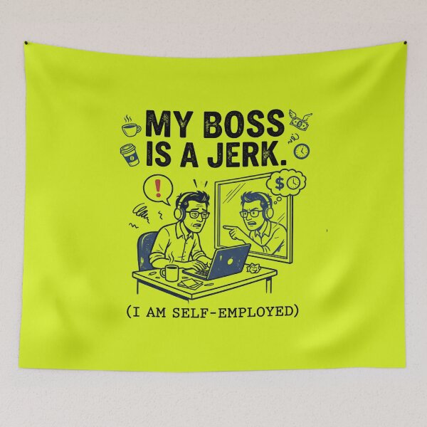 Item preview, Funny Freelancer Quote: My Boss Is A Jerk Self-Employed designed and sold by CoffeeAndChao.