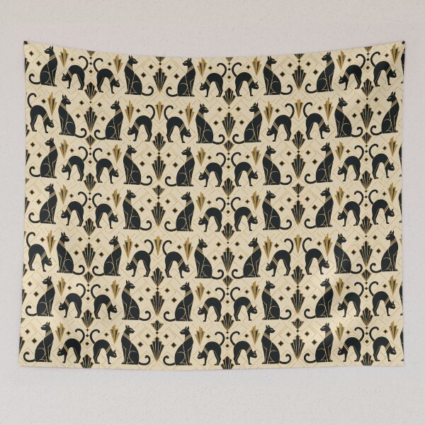 Item preview, Cat Silhouette Art Deco Black Gold Seamless Pattern designed and sold by Inkworksbyshery.