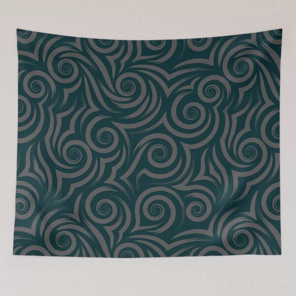 Item preview, ​Dark Teal Tribal Swirl Wave Pattern designed and sold by ​Jyoti Digital Artist.