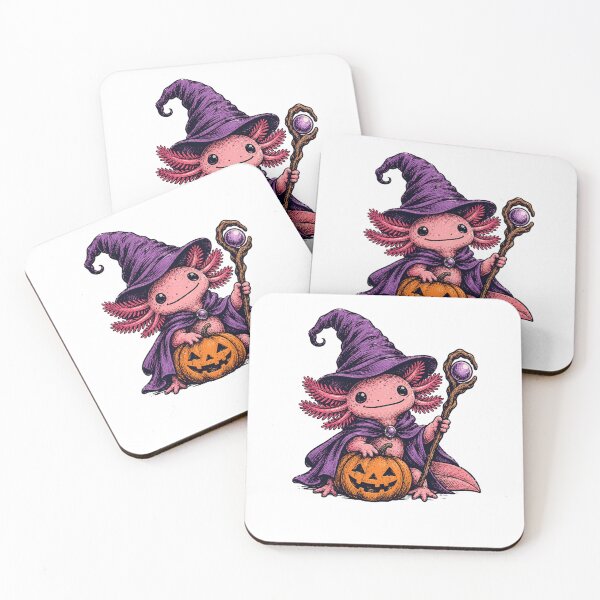 Item preview, Halloween Axolotl and pumpkin Wizard in Purple Hat and Wand Cute Magic Fantasy designed and sold by SOUFIANE1991.