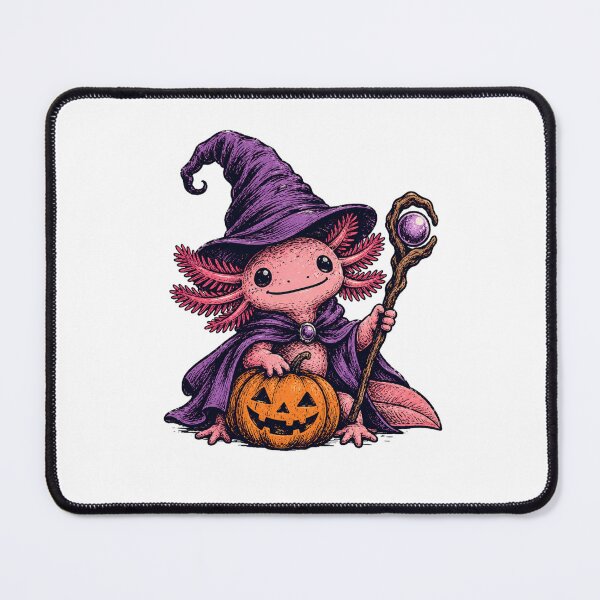 Item preview, Halloween Axolotl and pumpkin Wizard in Purple Hat and Wand Cute Magic Fantasy designed and sold by SOUFIANE1991.