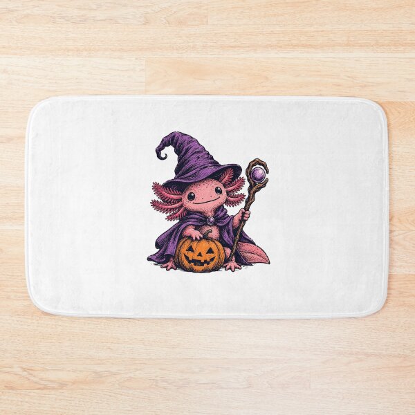 Item preview, Halloween Axolotl and pumpkin Wizard in Purple Hat and Wand Cute Magic Fantasy designed and sold by SOUFIANE1991.