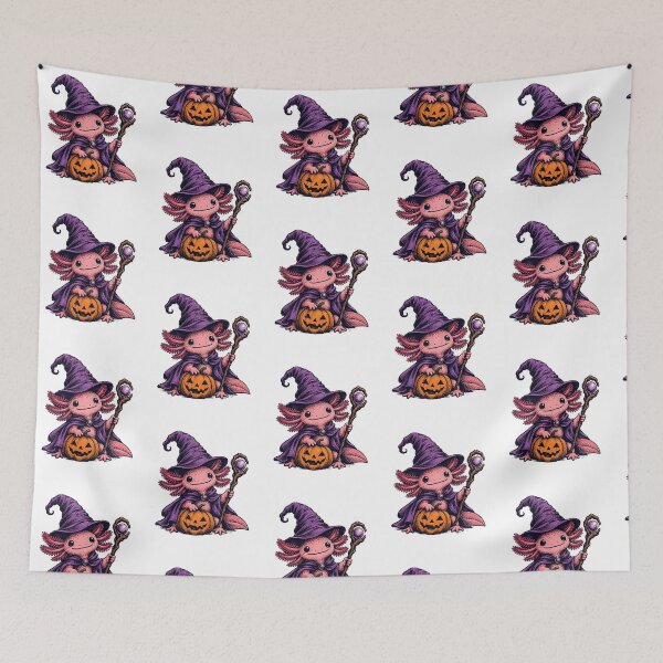 Item preview, Halloween Axolotl and pumpkin Wizard in Purple Hat and Wand Cute Magic Fantasy designed and sold by SOUFIANE1991.