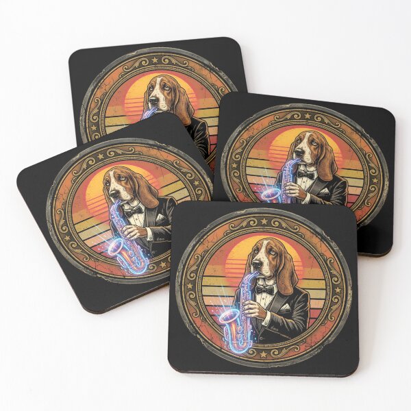 Item preview, Retro Jazz Saxophone Basset Hound Vintage Badge designed and sold by DuckOddity.