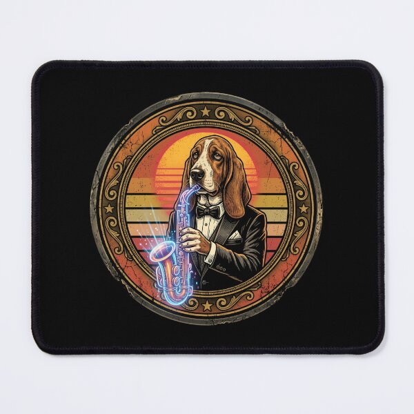 Item preview, Retro Jazz Saxophone Basset Hound Vintage Badge designed and sold by DuckOddity.