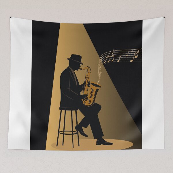 Item preview, Jazz Saxophonist Silhouette | Vintage Jazz Club Illustration | Retro Music Performance Art | Minimalist Music Design designed and sold by Studio pod Burom.