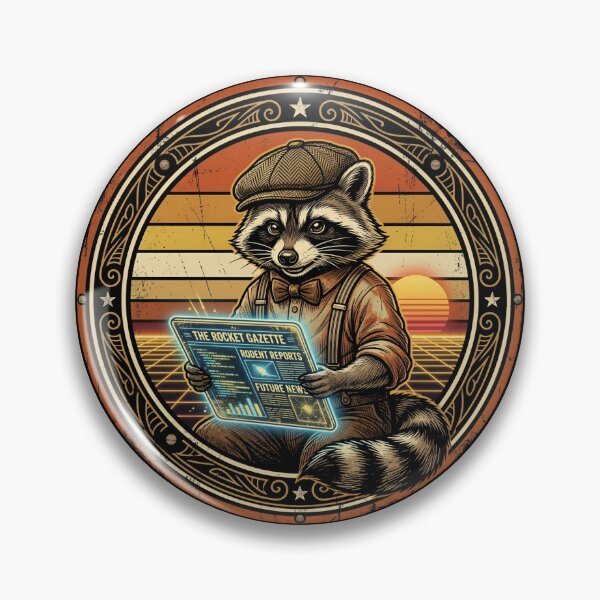 Item preview, Retro Newsboy Raccoon Vintage Badge designed and sold by DuckOddity.