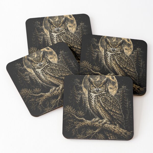 Item preview, Majestic Owl Under the Moon – Vintage Wildlife Illustration designed and sold by TeeVibeHaus.