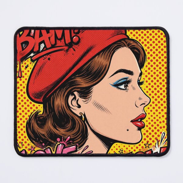 Item preview, BAM LOVE WOW Pop Art Girl - Yellow Halftone Red Beret Comic designed and sold by MAISON SYLVIE.