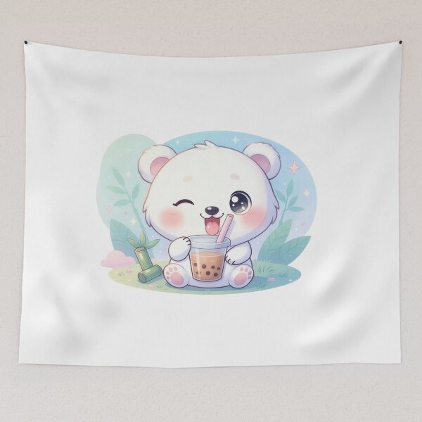Item preview, Winking White Bear With Boba Tea designed and sold by a575642903.