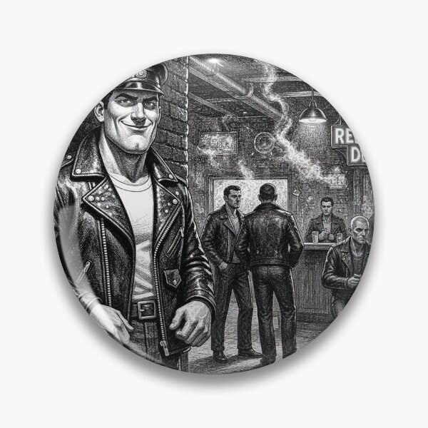 Item preview, Gay Leather Daddy Rebel's Den Pen & Ink Gay Biker Art Design designed and sold by ItsAKinkThing.