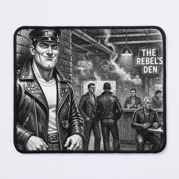 Item preview, Gay Leather Daddy Rebel's Den Pen & Ink Gay Biker Art Design designed and sold by ItsAKinkThing.